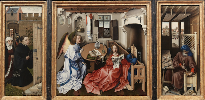 初期ネーデルラント絵画の遠近表現|ロベルト・カンピン《メロードの祭壇画/受胎告知》