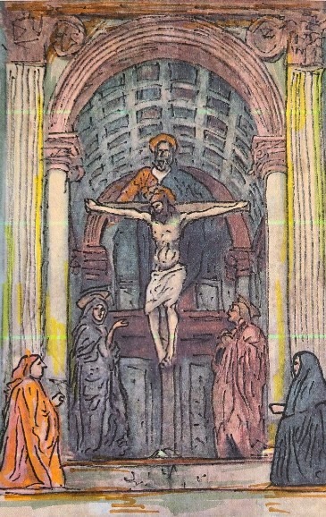 一点透視図法の代表作|マサッチオ《聖三位一体》の遠近表現(模写)