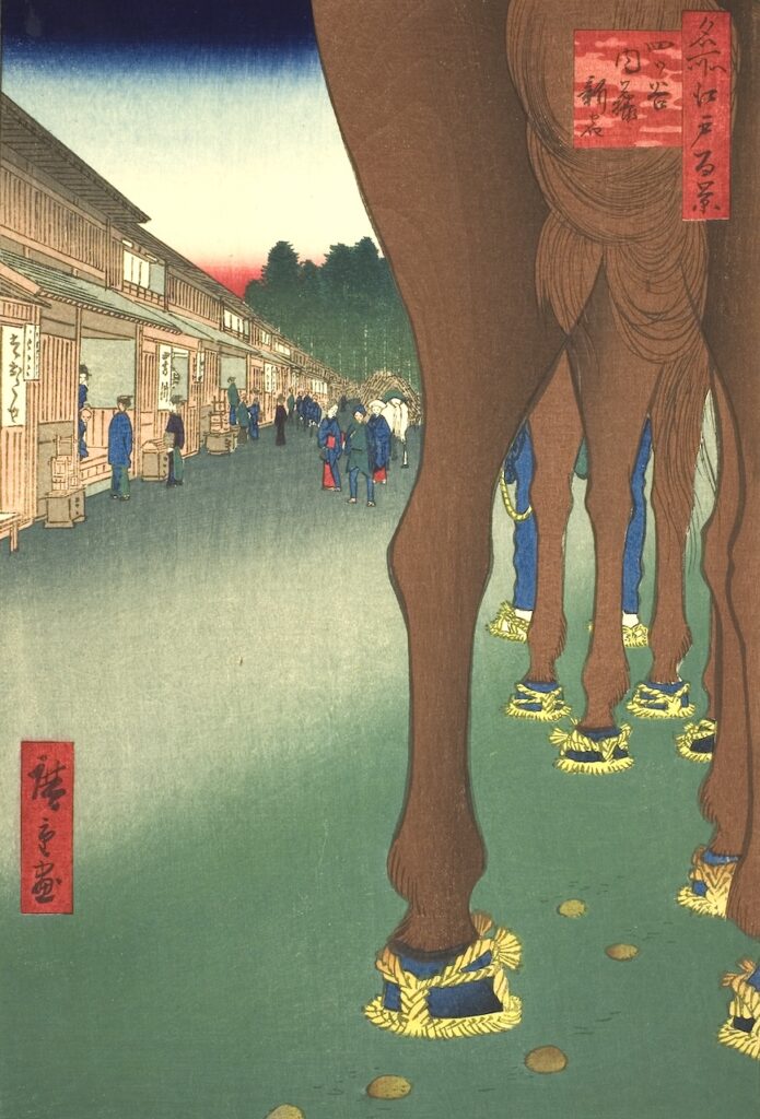 一点透視図法が使われた浮世絵|歌川広重「四ツ谷内藤新宿」に見る遠近表現