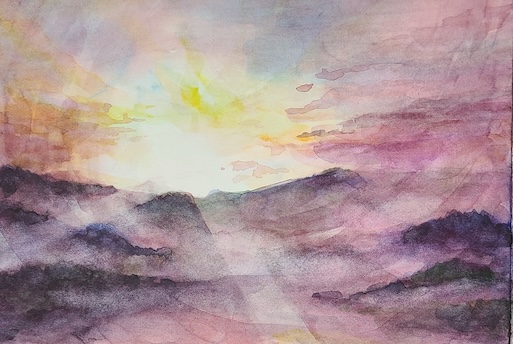 ターナーの水彩から学び、光と空気感を意識して描いた習作の完成図