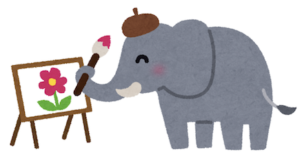 花の絵を描いている象のイラスト