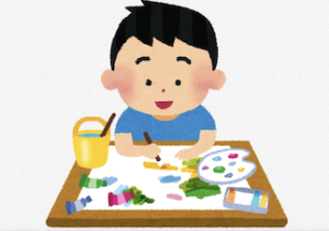 絵の具を使って絵を描いている男の子のイラスト