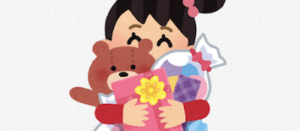 プレゼントをもらって喜ぶ女の子のイラスト。このセクションでは商品の選び方の紹介なので、嬉しいものをいただいた様子を扉絵にしている。