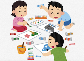 このサイトのまとめに使用するイラスト。3人の子供が楽しそうに絵を描いている。