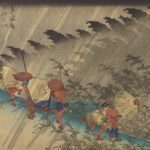 歌川広重_東海道五十三次之内・庄野_白雨の画像。雨が降ったら即片付けをしようと促すパロディ