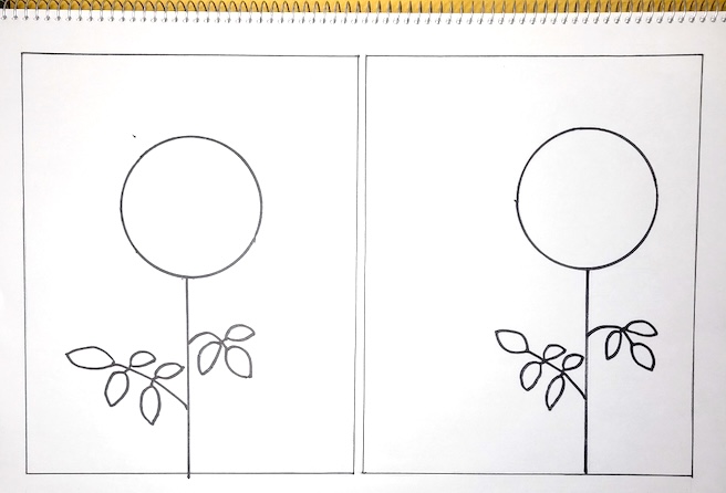 水彩 バラ 下書き構図 中央配置図 余白を作った図 比較