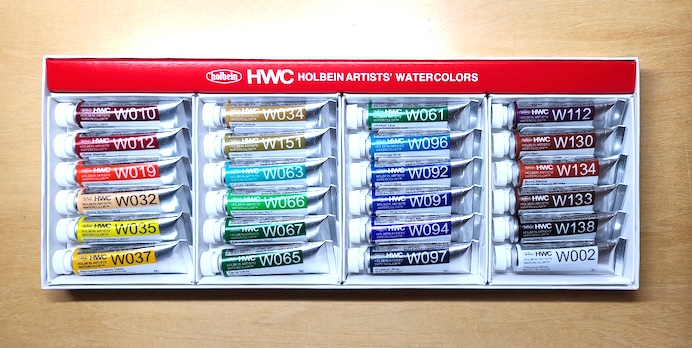 ホルベイン透明水彩24色セットを箱から開いた状態