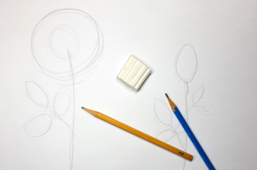 水彩 下描き 「鉛筆 HBで薄い線を引く」をイメージさせる画像