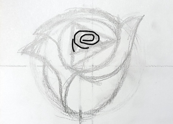 バラ 下描き 花の中心 渦巻き構造 曲線に手直し