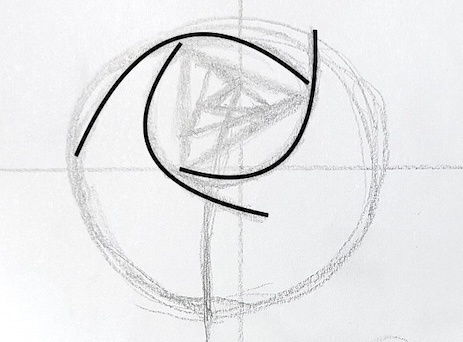 バラ 下描き 花の外側 渦巻き構造 曲線 描き方 第五段階