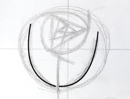 バラ 下描き 花の下部 カプセル構造 曲線 描き方 第六段階