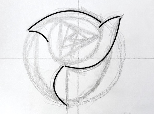 水彩 バラ 下描き 外周の配置 曲線 描き方