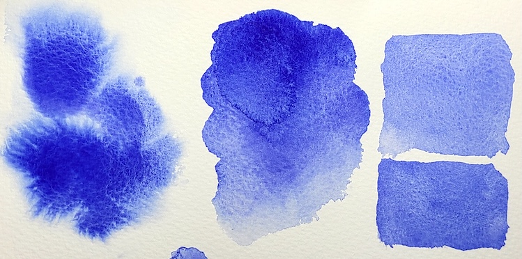 ウルトラマリン・ディープ(W094)を単色で塗り分け、にじみ・エッジ・平塗りの違いを比較した色見本