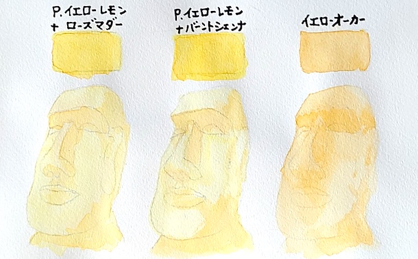 透明水彩で肌に黄色系の色を重ねている工程