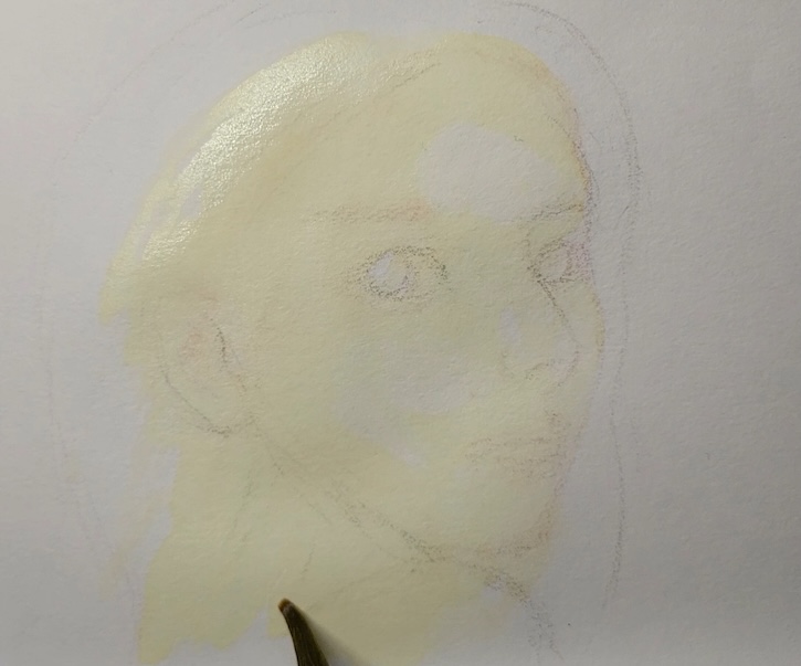 透明水彩で肌色の一層目だけを塗った状態