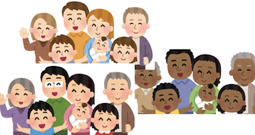 世界の人種が笑顔で並んでいるイラスト