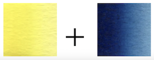 パーマネントイエローレモンとプルシアンブルーの色見本