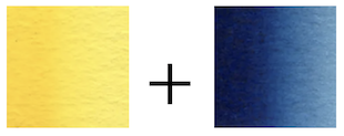 パーマネントイエローディープとプルシアンブルーの色見本