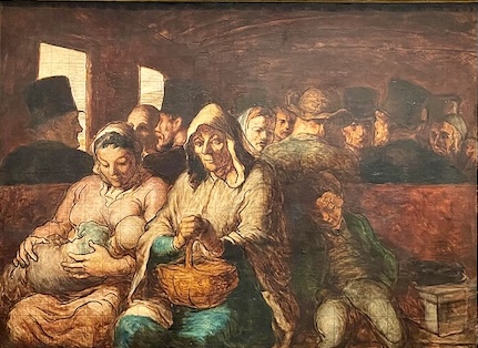 オノレ・ドーミエによる油彩画『三等客車』。産業革命下の社会格差を象徴する、暗く混み合った列車内の庶民の様子。