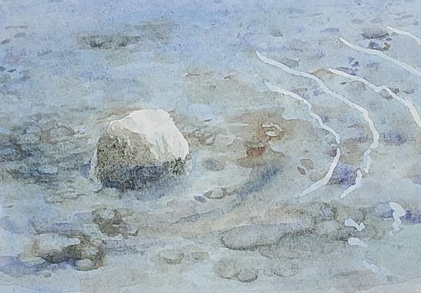 透明水彩で描く川の水の完成例 2色混色とレイヤリングで深さと透明感を表現