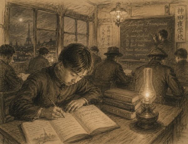 明治時代 神田 夜学校 フランス語を学ぶ少年藤田嗣治 イメージ