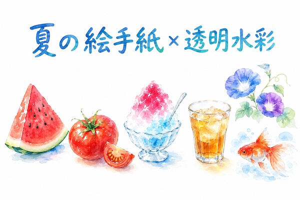 透明水彩で描く夏の絵手紙に向くモチーフの例