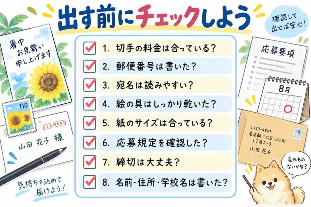 絵手紙を暑中見舞いやコンクールに出す前のチェックリスト図